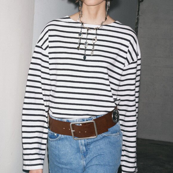 NWT ZARA WIDE LEATHER BELT WITH FLOWER BROWN 1736/059 - Picture 2 of 8